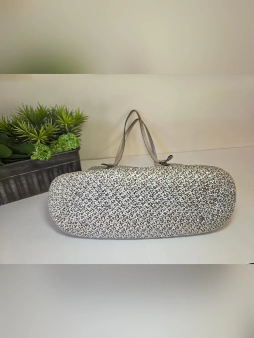 Eric Javitz Silver Metallic Woven Tote Bag Sustainable Recycled Fiber